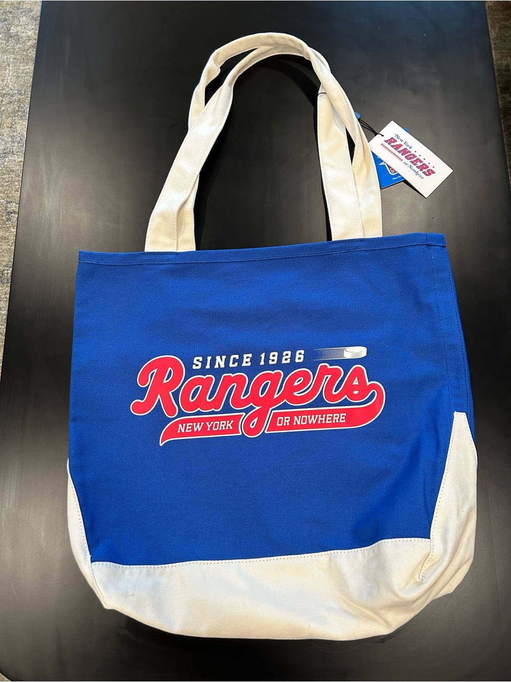 NY Rangers Large Canvas Tote Bag in Royal Blue & Cream